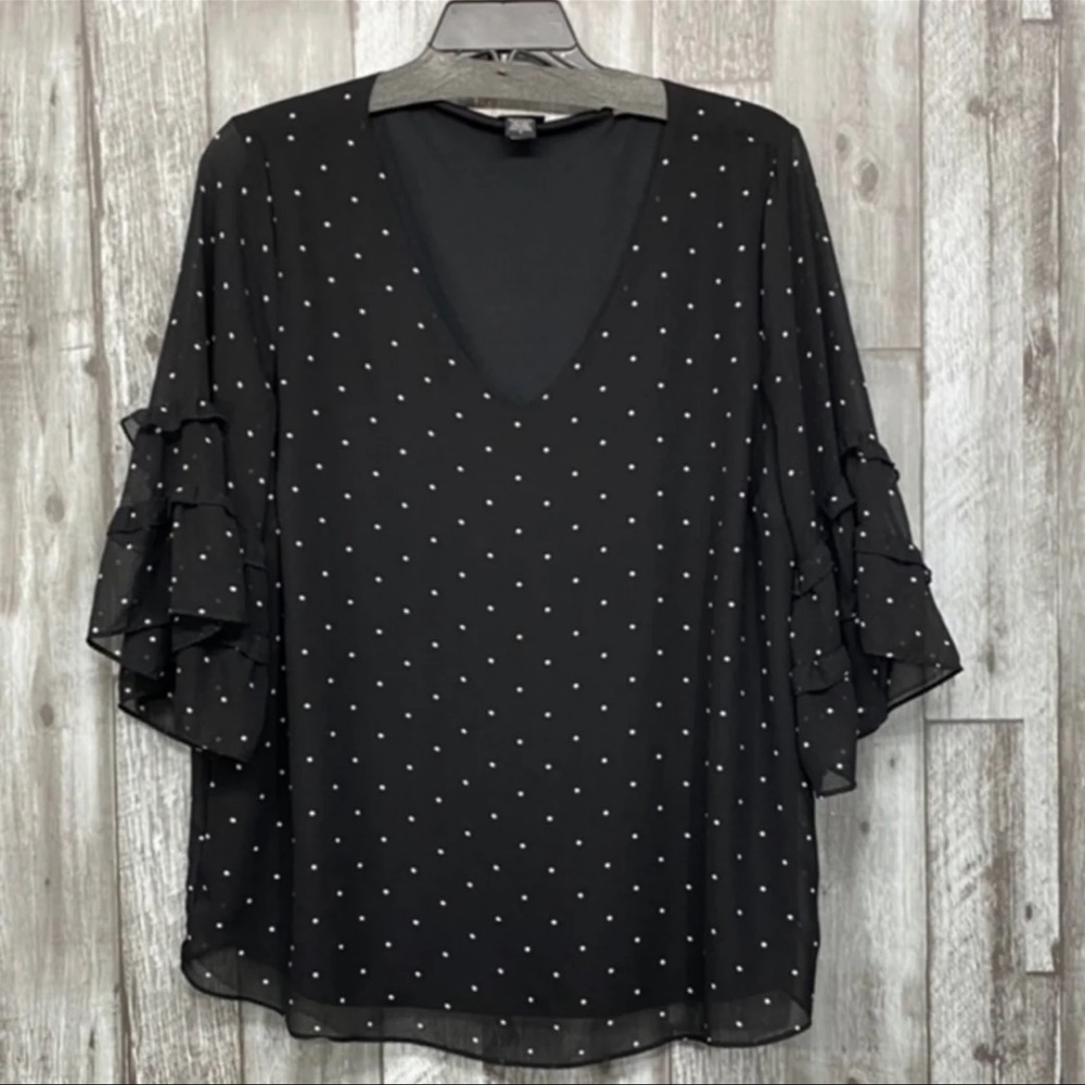Plus Torrid Dot Chiffon Ruffle Sleeve Top - Picture 8 of 8